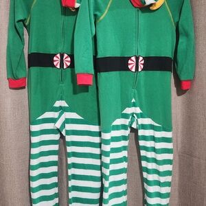 Holiday Elf Onesie Pajama - Green with White Stripes & Red Accents